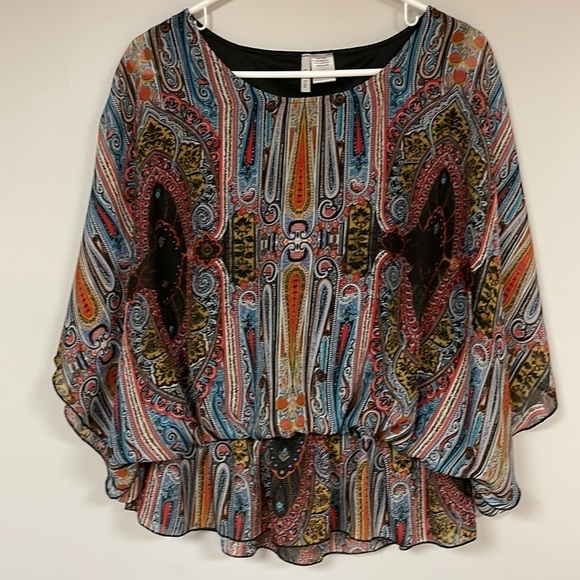 Lily Lou Tops - Lily Lou Women's Semi Sheer Blouse with black lining, Large , great shape!